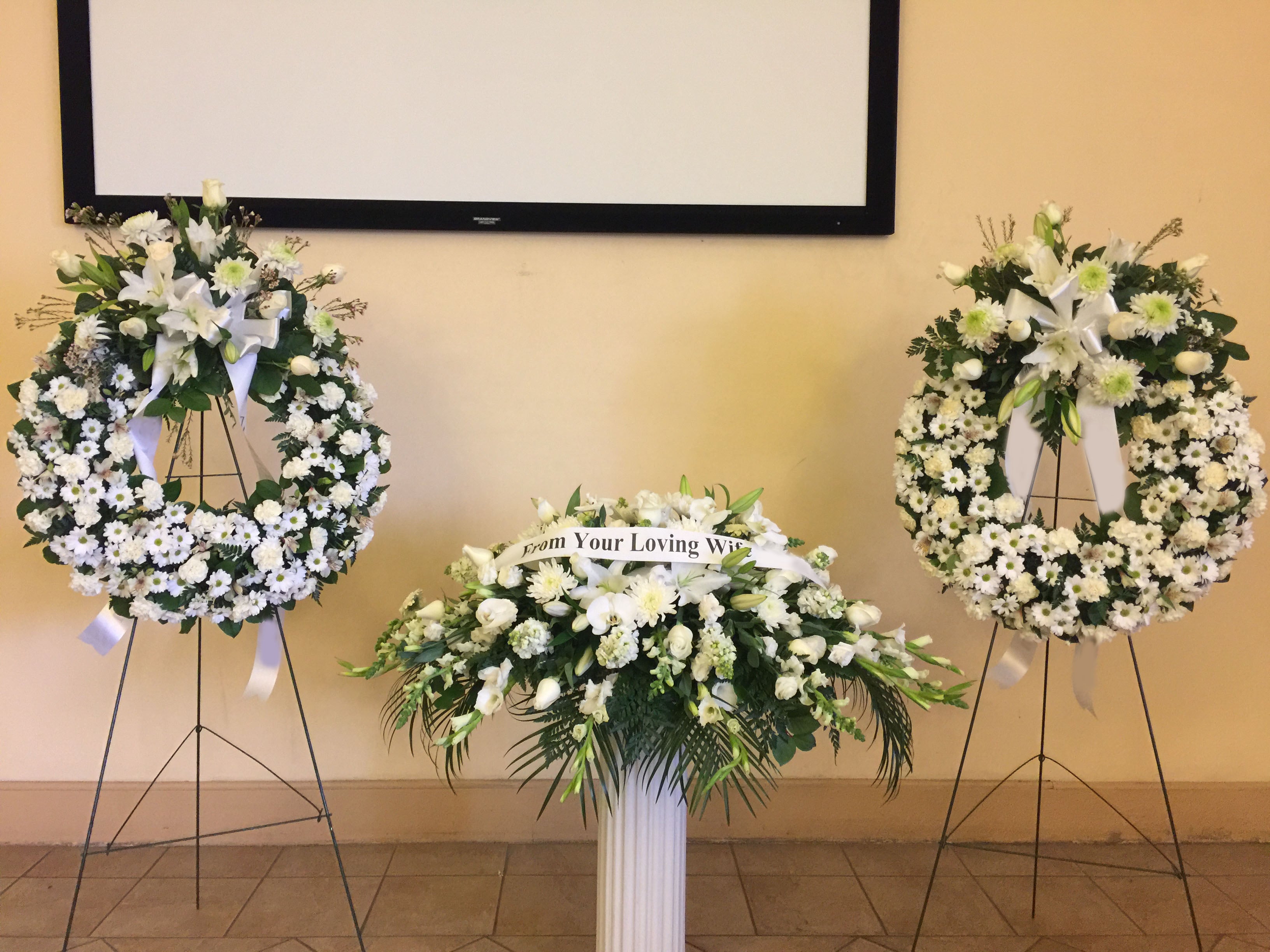 LF1 - All white Casket Spray and Two Wreaths