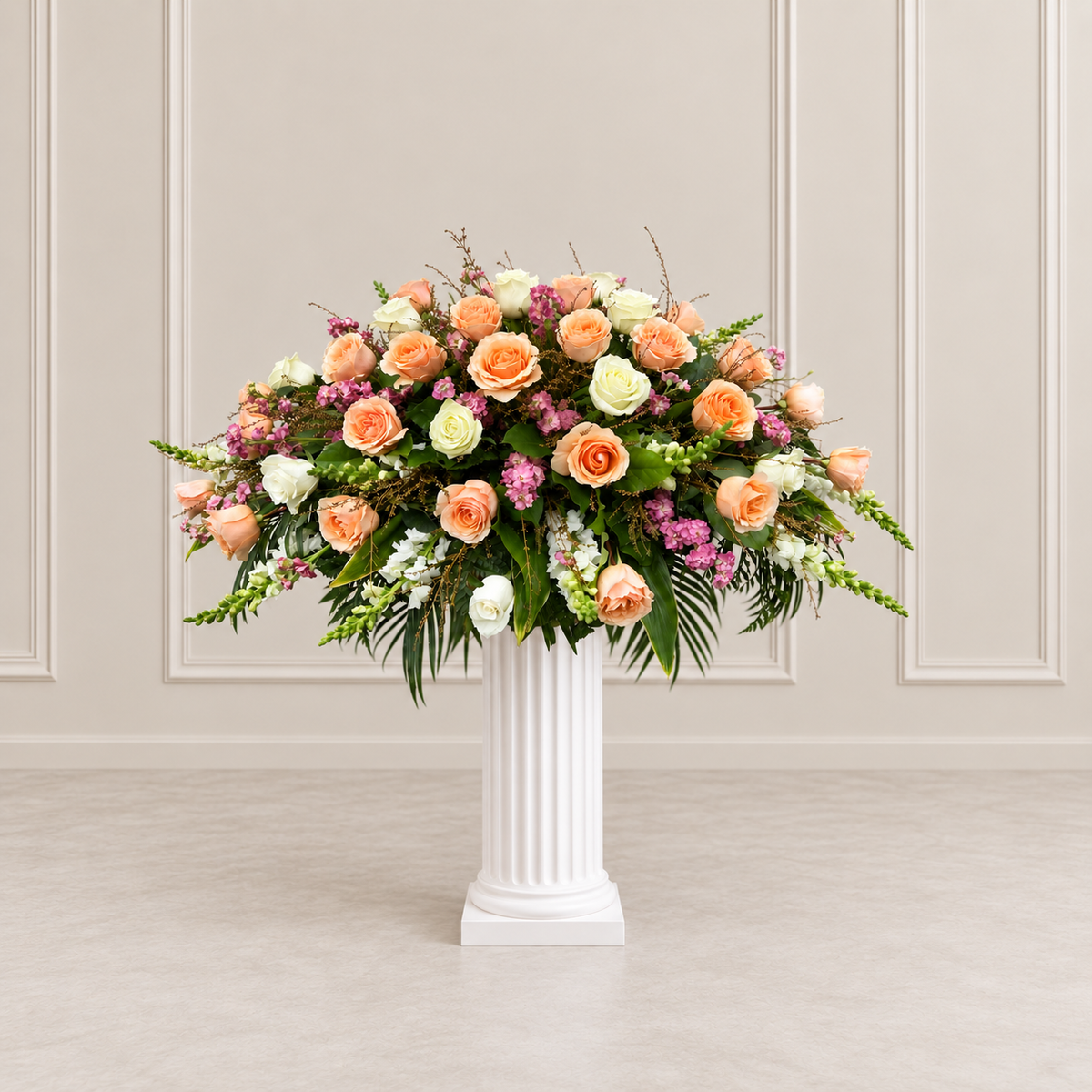 Peach and White Rose Casket Spray