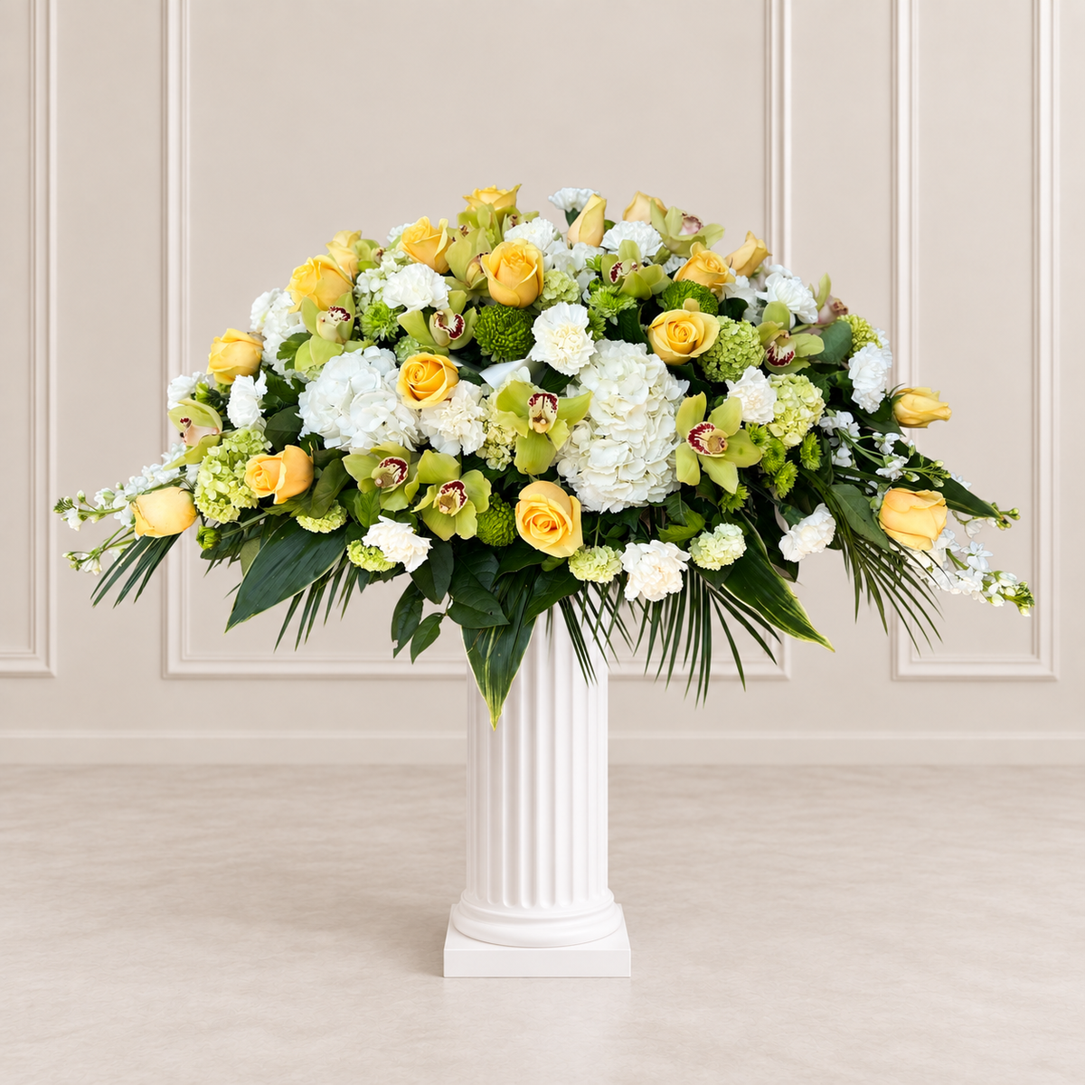 Yellow Rose and Orchid Casket Spray