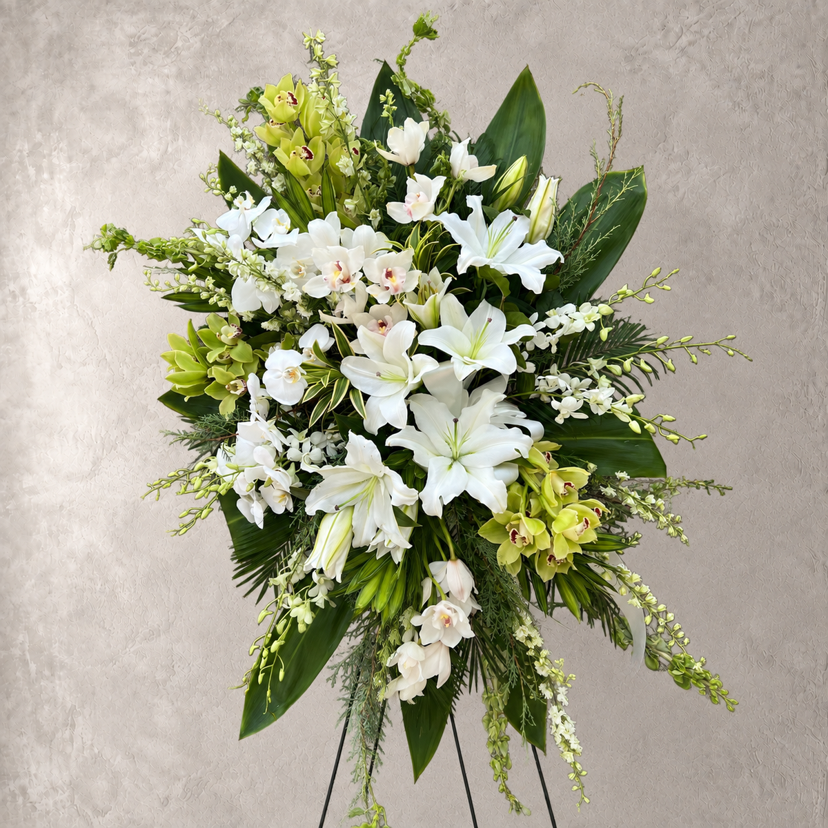 White Lily and Orchid Standing Spray