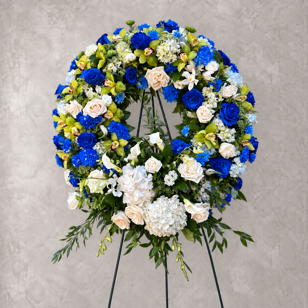 Cascading Blue Floral Wreath