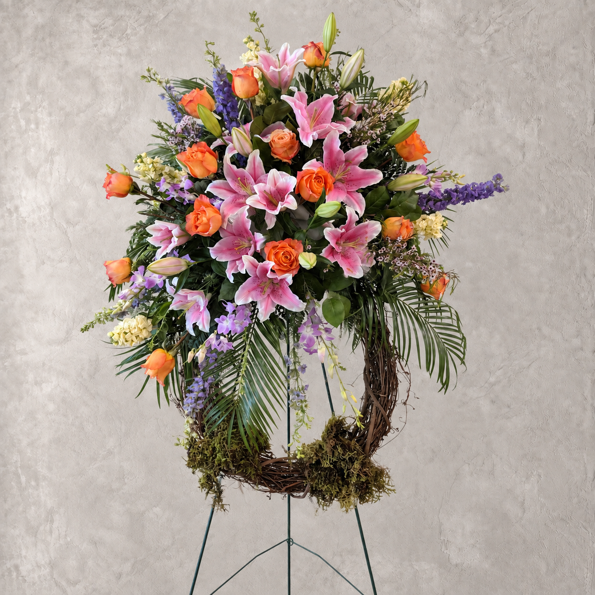 Open Lily and Rose Wreath