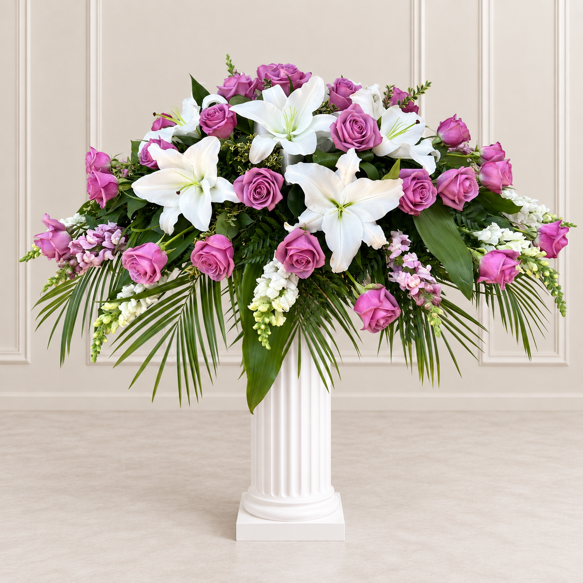 Lavender Rose and White Lily Casket Spray