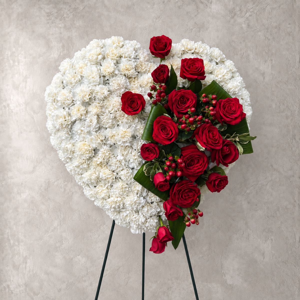 White Carnation and Red Rose Heart