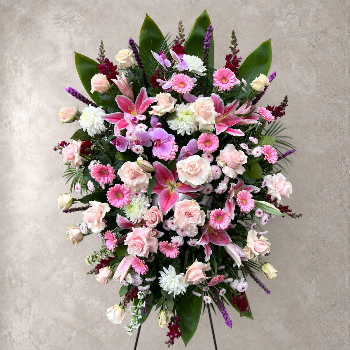 Pink Lily and Rose Standing Spray