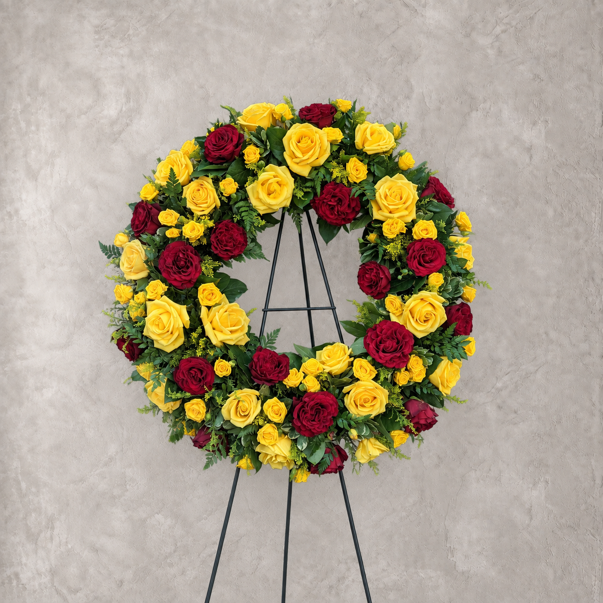 Yellow and Burgundy Rose Wreath