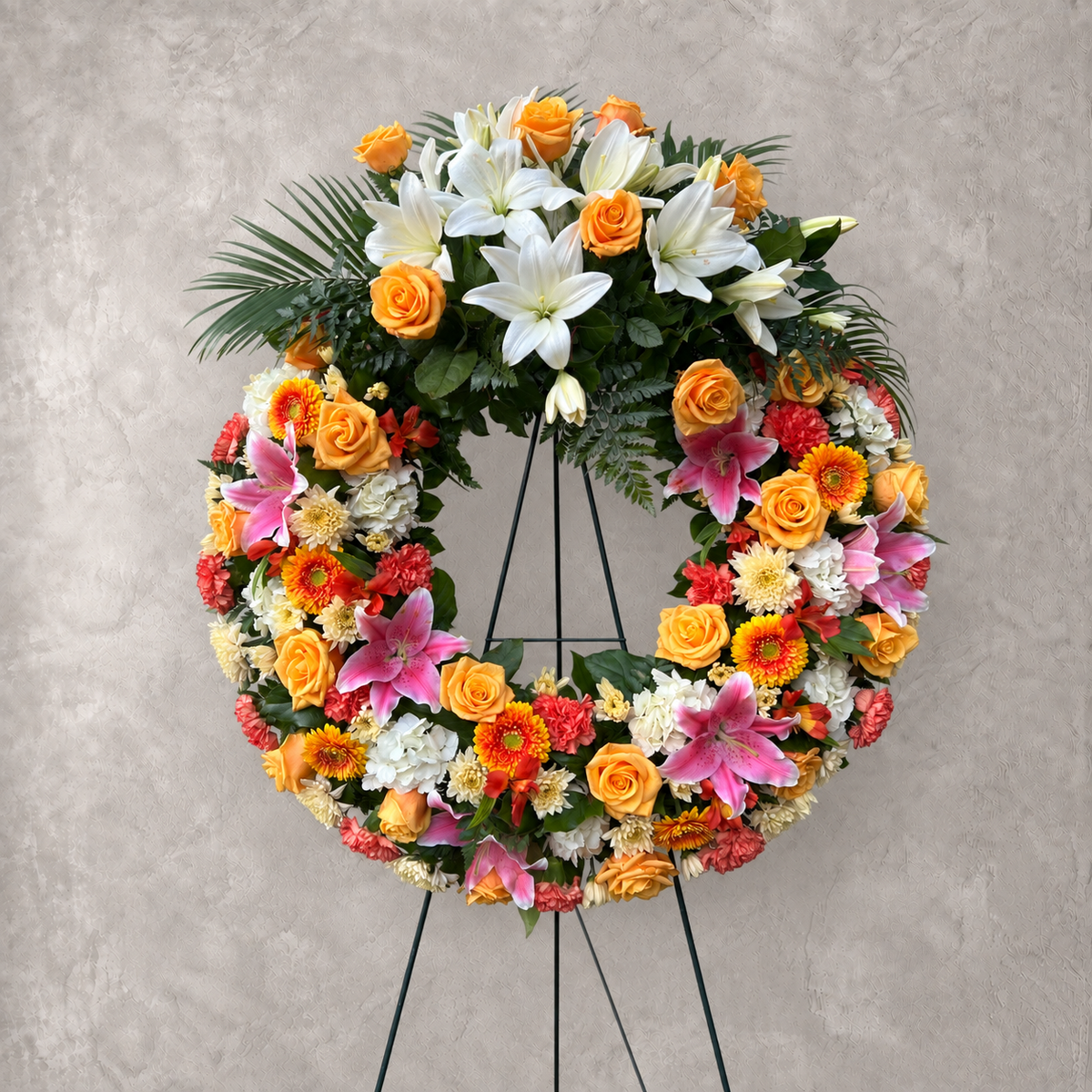 Colourful Lily and Rose Wreath